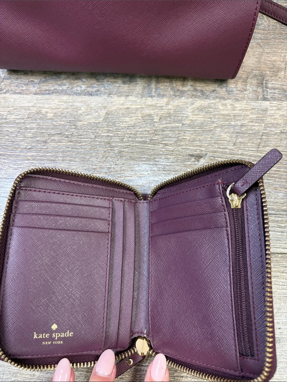 Kate Spade New York Burgundy Saffiano Satchel Crossbody Bag + Wallet Set